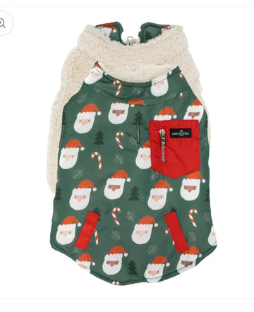 Santa face puffer vest for dogs