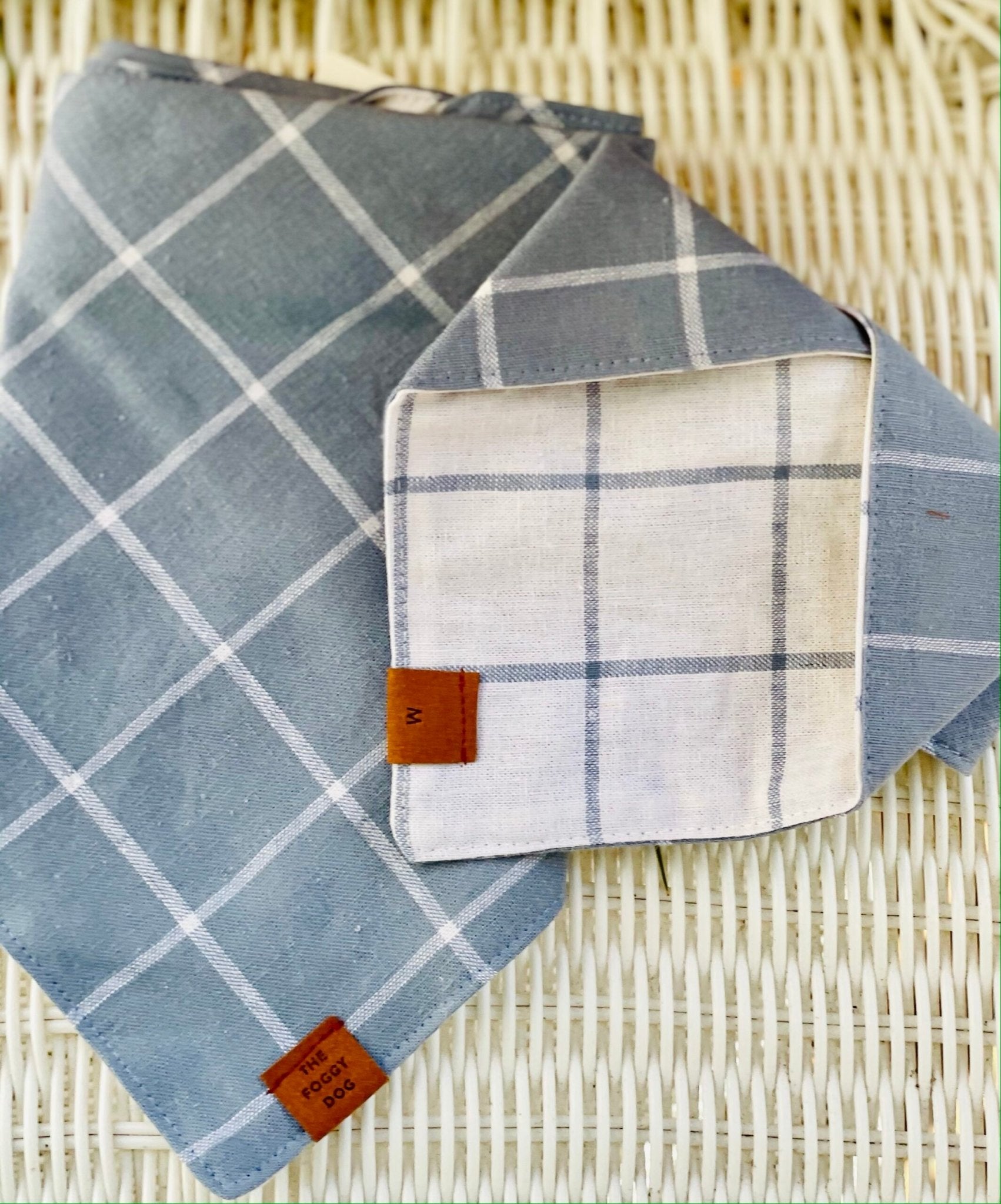 Bandana - Dusty Blue Window Pane Check - Gussied Up Pet Boutique