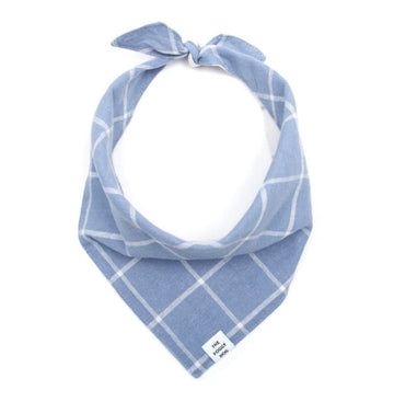 Bandana - Dusty Blue Window Pane Check - Gussied Up Pet Boutique