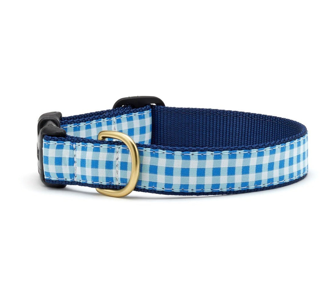 Blue Gingham Dog Collar Up Country Comfort and Style - Gussied Up Pet Boutique