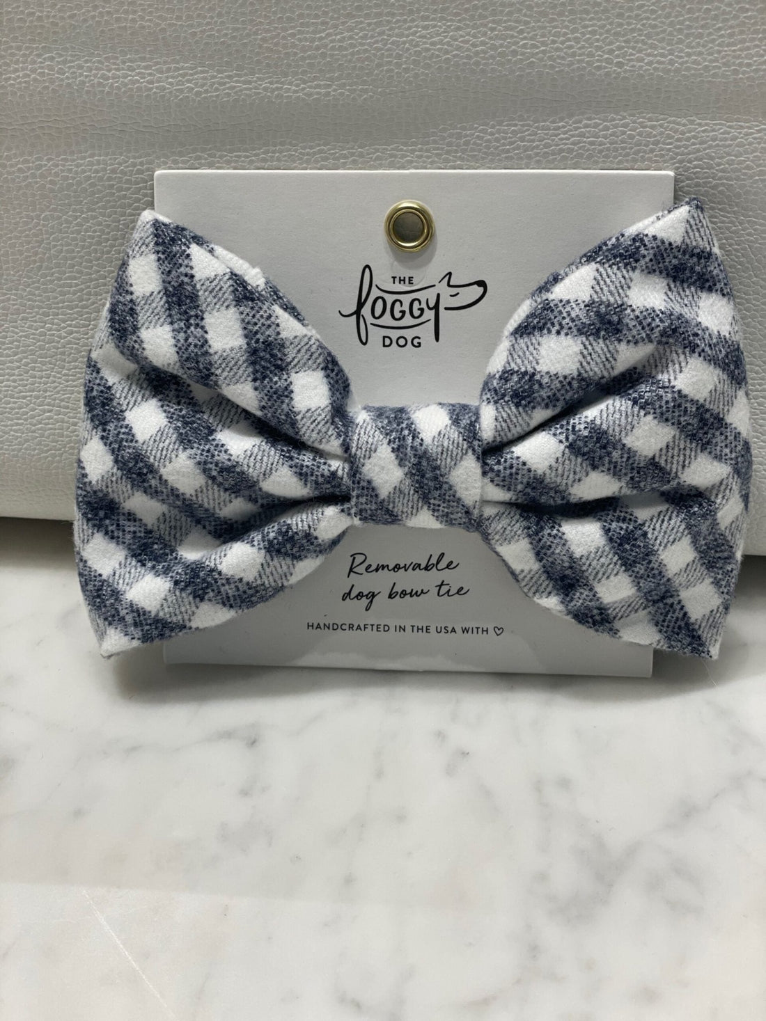 Bow Tie - Gray/White Check Flannel - Gussied Up Pet Boutique