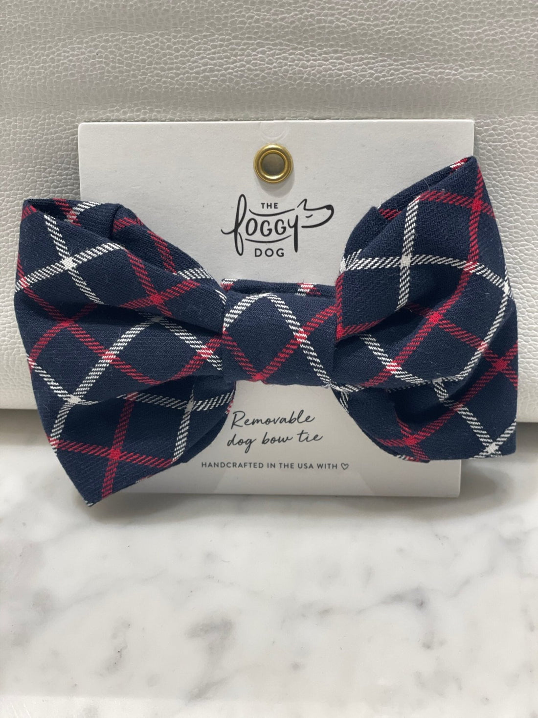 Bow Tie - Navy Oxford Plaid - Gussied Up Pet Boutique