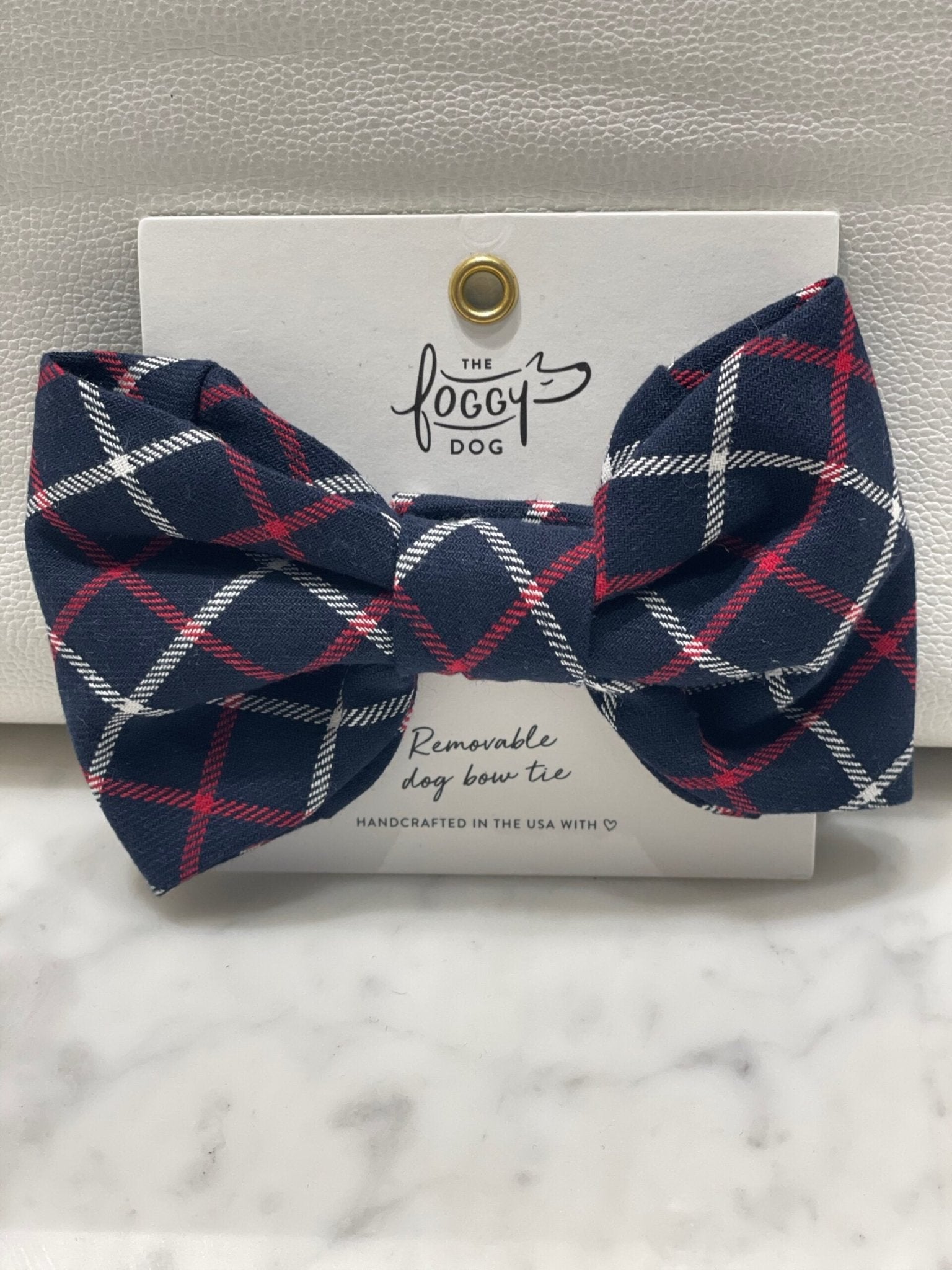 Bow Tie - Navy Oxford Plaid - Gussied Up Pet Boutique