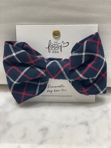 Bow Tie - Navy Oxford Plaid - Gussied Up Pet Boutique