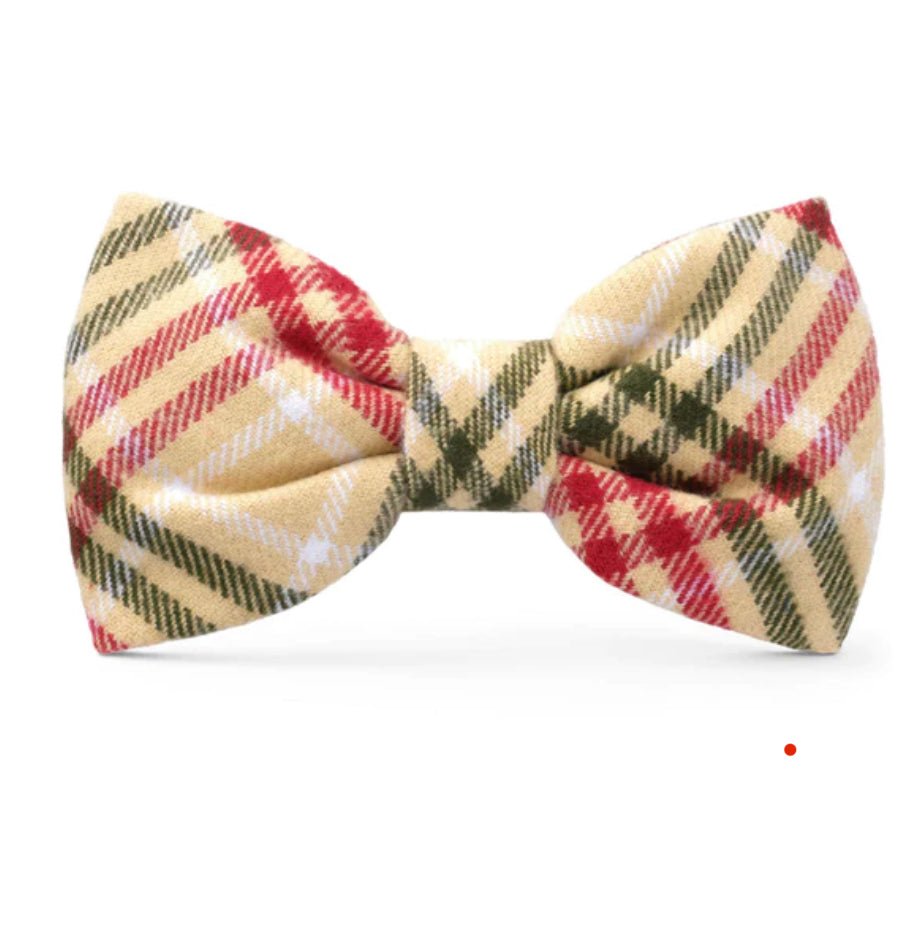 Bow Tie - Tan Eggnog Plaid - Gussied Up Pet Boutique
