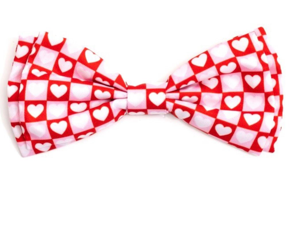 Bowtie - Pink Block Hearts - Gussied Up Pet Boutique