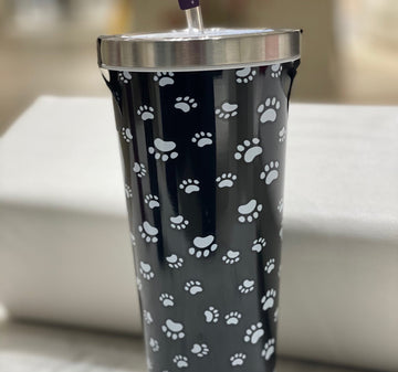 Chilly Tumblers 24oz - Black/White Paw - Gussied Up Pet Boutique