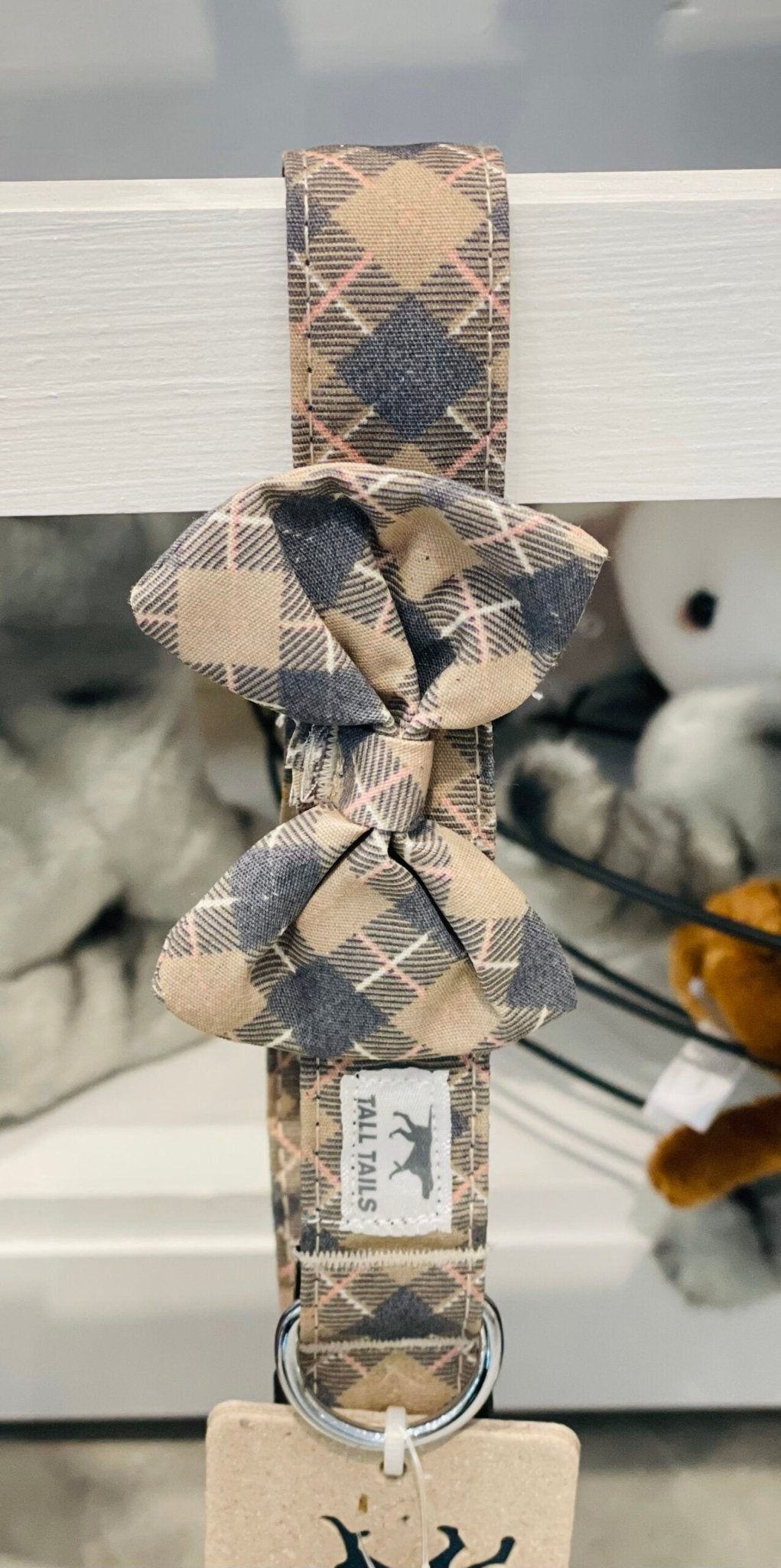 Collar - Bowtie Gray/Pink - Gussied Up Pet Boutique