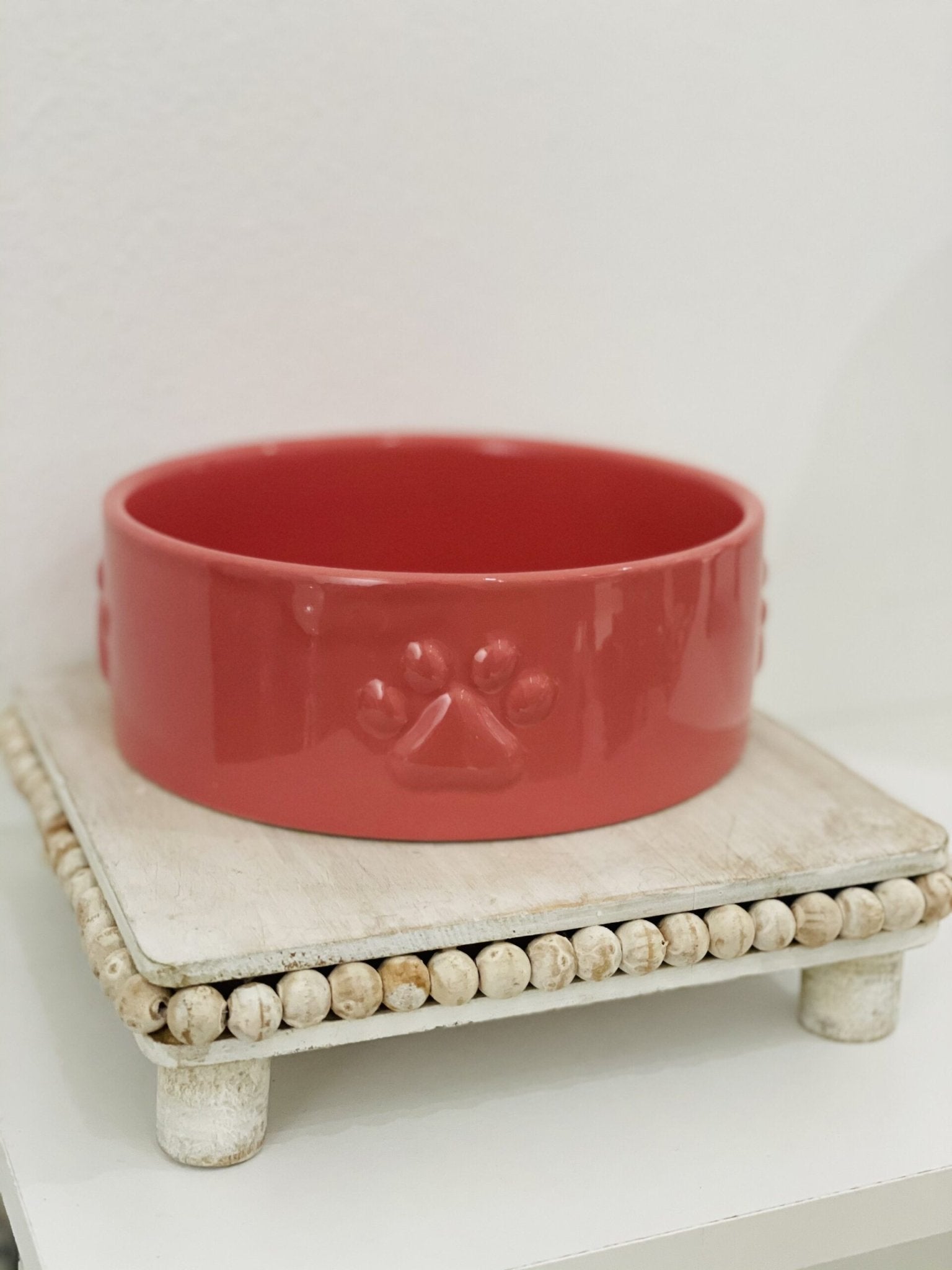 Dog Bowl - Sculpt Paw Coral - Gussied Up Pet Boutique