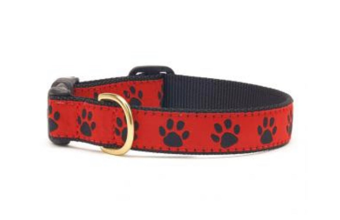 Dog Collar - Red Black Paw - Gussied Up Pet Boutique