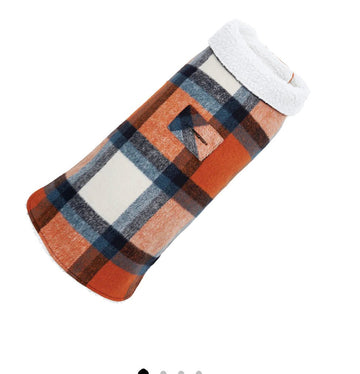 Fleece - Orange Plaid Shacket - Gussied Up Pet Boutique