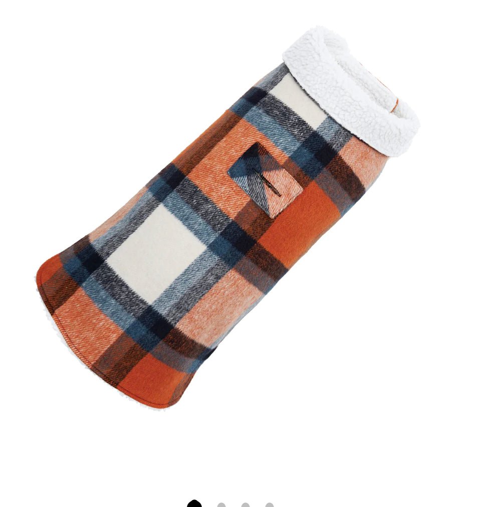 Fleece - Orange Plaid Shacket - Gussied Up Pet Boutique