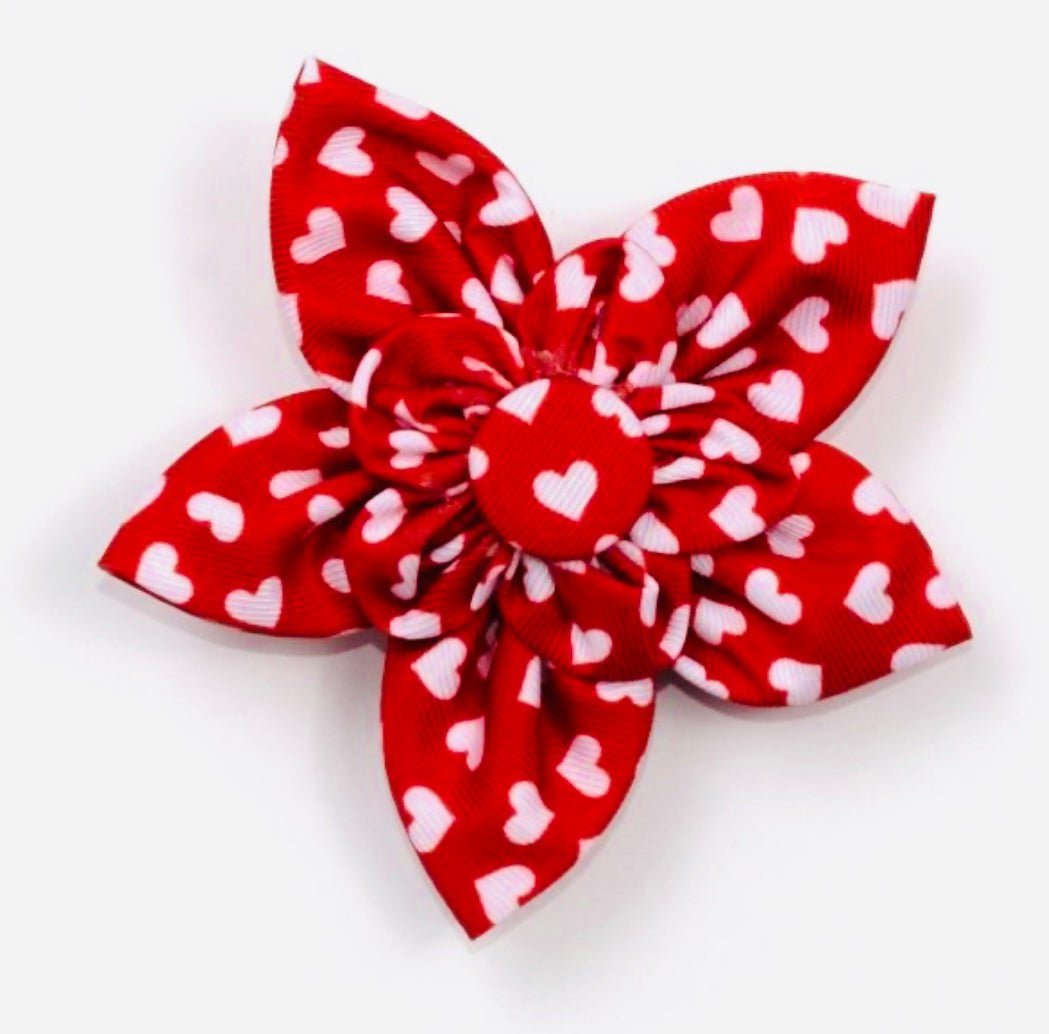 Flower - Red/White Hearts - Gussied Up Pet Boutique