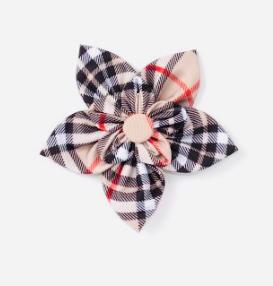 Flower - Tan Plaid - Gussied Up Pet Boutique
