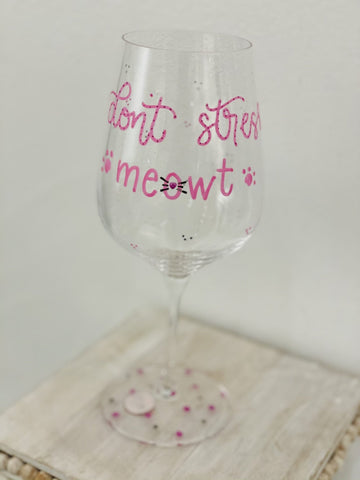 Hand Painted Wine Glass - Cats/Stemmed - Gussied Up Pet Boutique