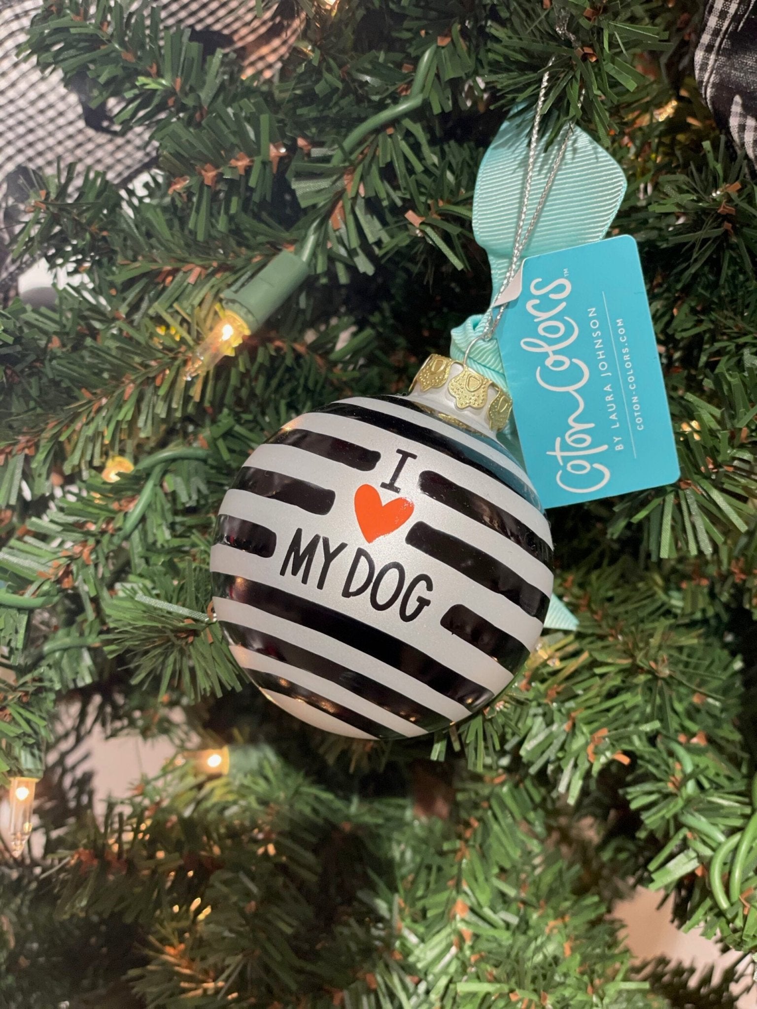 I Love My Dog Ornament - Black Stripe - Gussied Up Pet Boutique