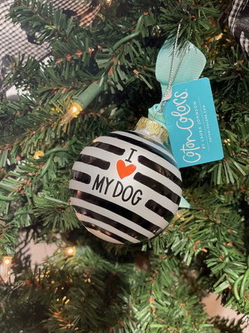 I Love My Dog Ornament - Black Stripe - Gussied Up Pet Boutique