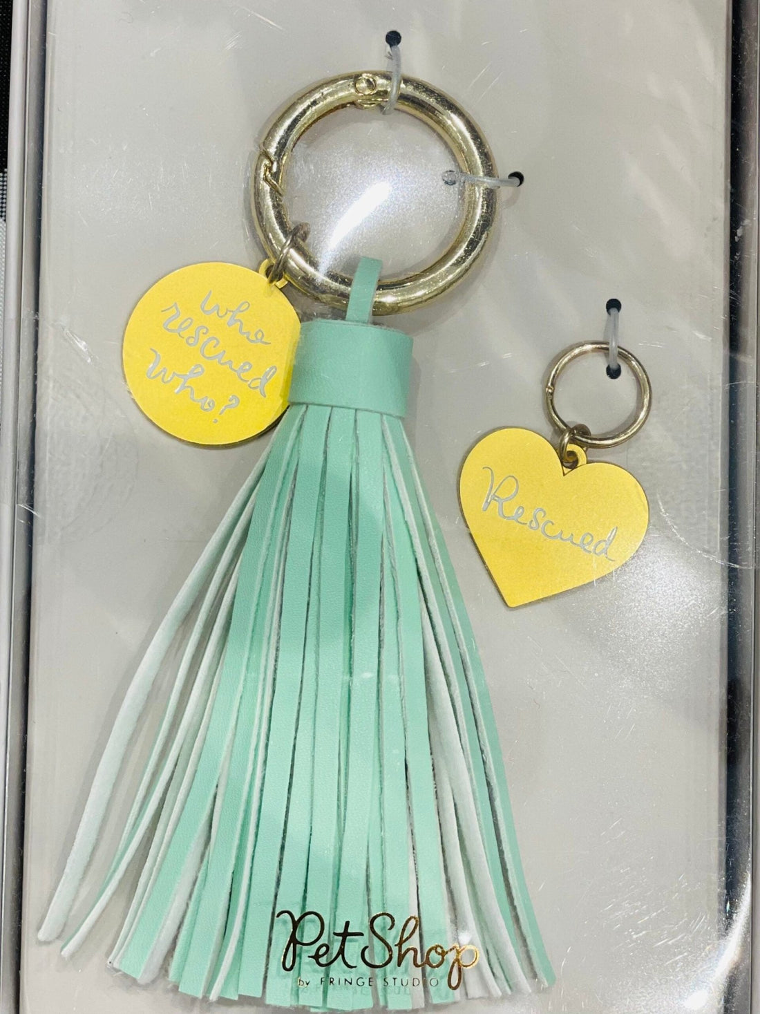 Keychain - Who Rescued Who? Turquoise - Gussied Up Pet Boutique