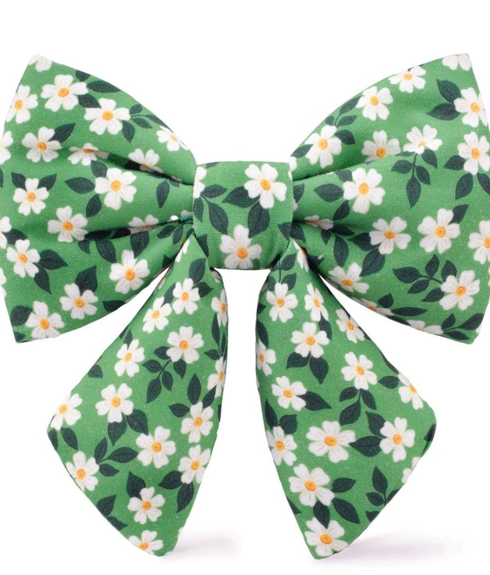 Lady Bow Tie - Green Daisies - Gussied Up Pet Boutique