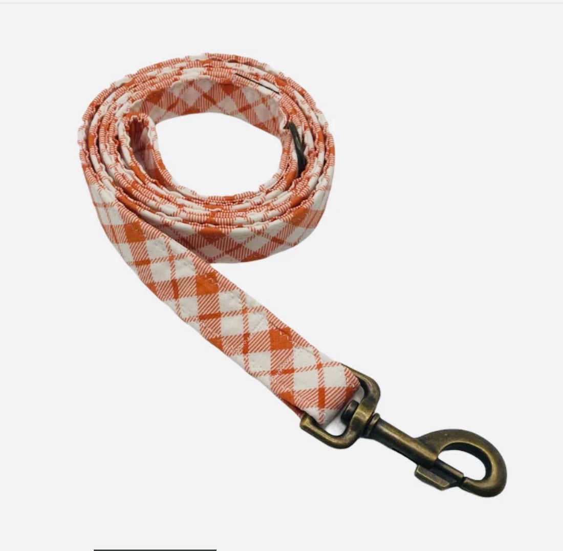 Leash - Orange Plaid - Gussied Up Pet Boutique