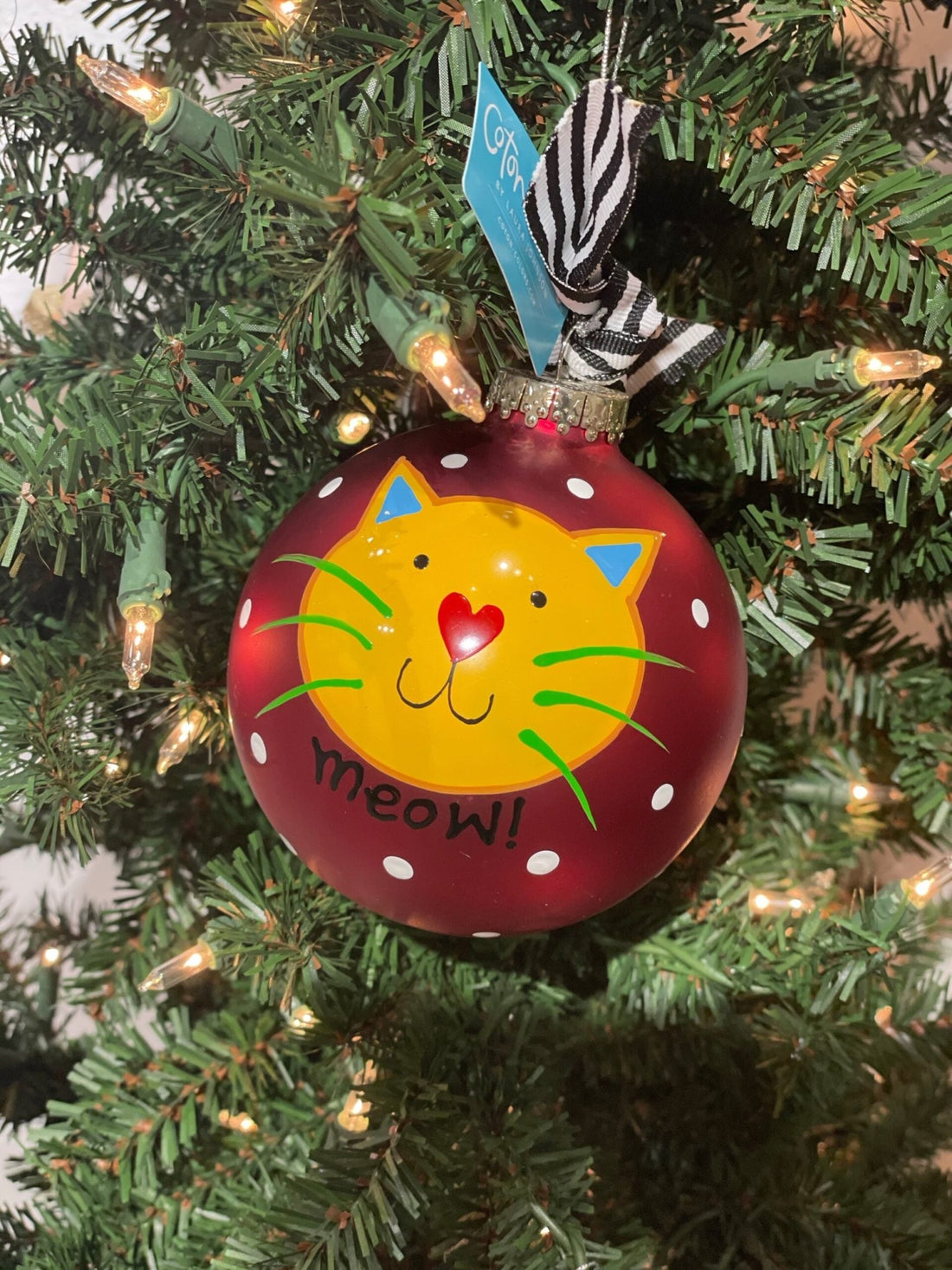 Meow Red Cat Ornament - Gussied Up Pet Boutique