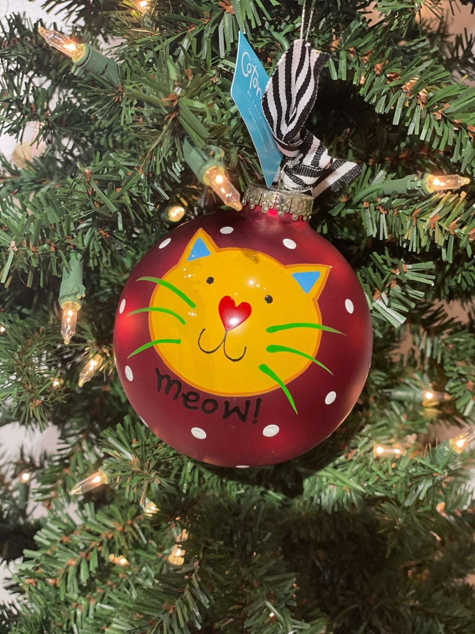 Meow Red Cat Ornament - Gussied Up Pet Boutique