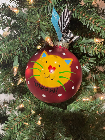 Meow Red Cat Ornament - Gussied Up Pet Boutique