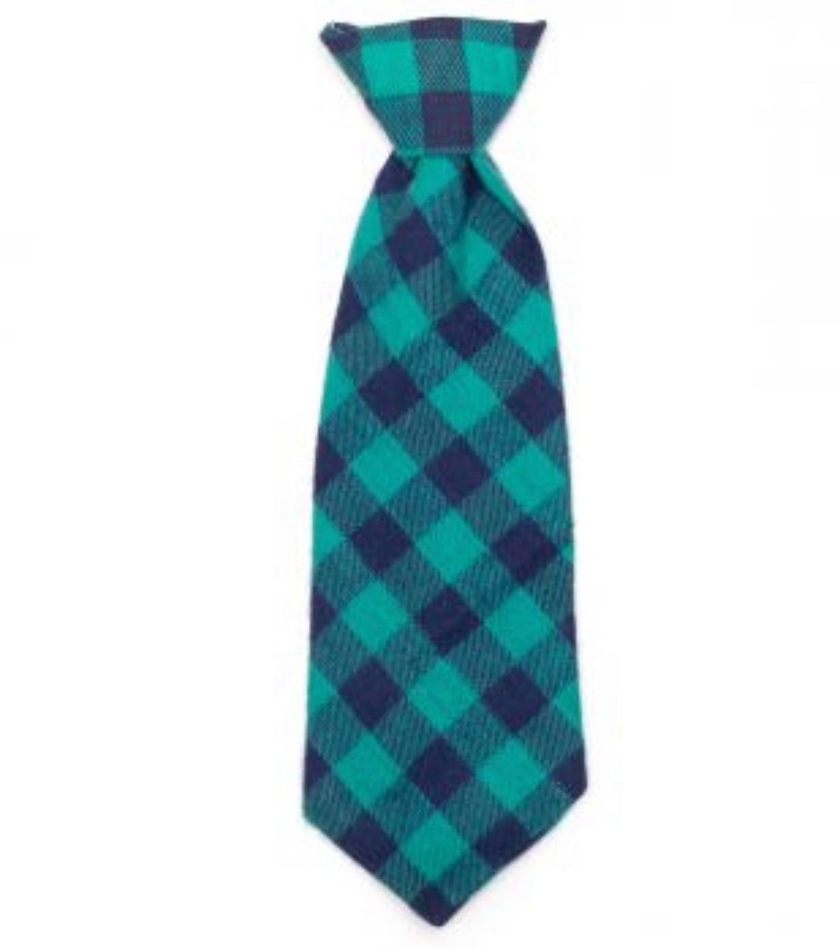 Neck Tie - Green/Navy Buffalo Check - Gussied Up Pet Boutique