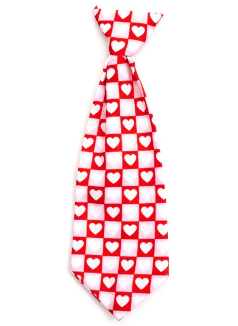 Neck Tie - Pink Block Hearts - Gussied Up Pet Boutique