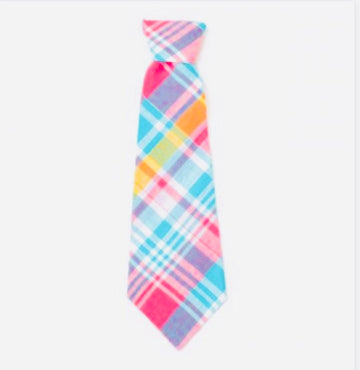 Neck Tie - Pink Multi Plaid - Gussied Up Pet Boutique