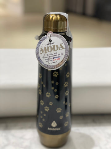 Water Bottle Manna 18oz - Black/Gold Paw