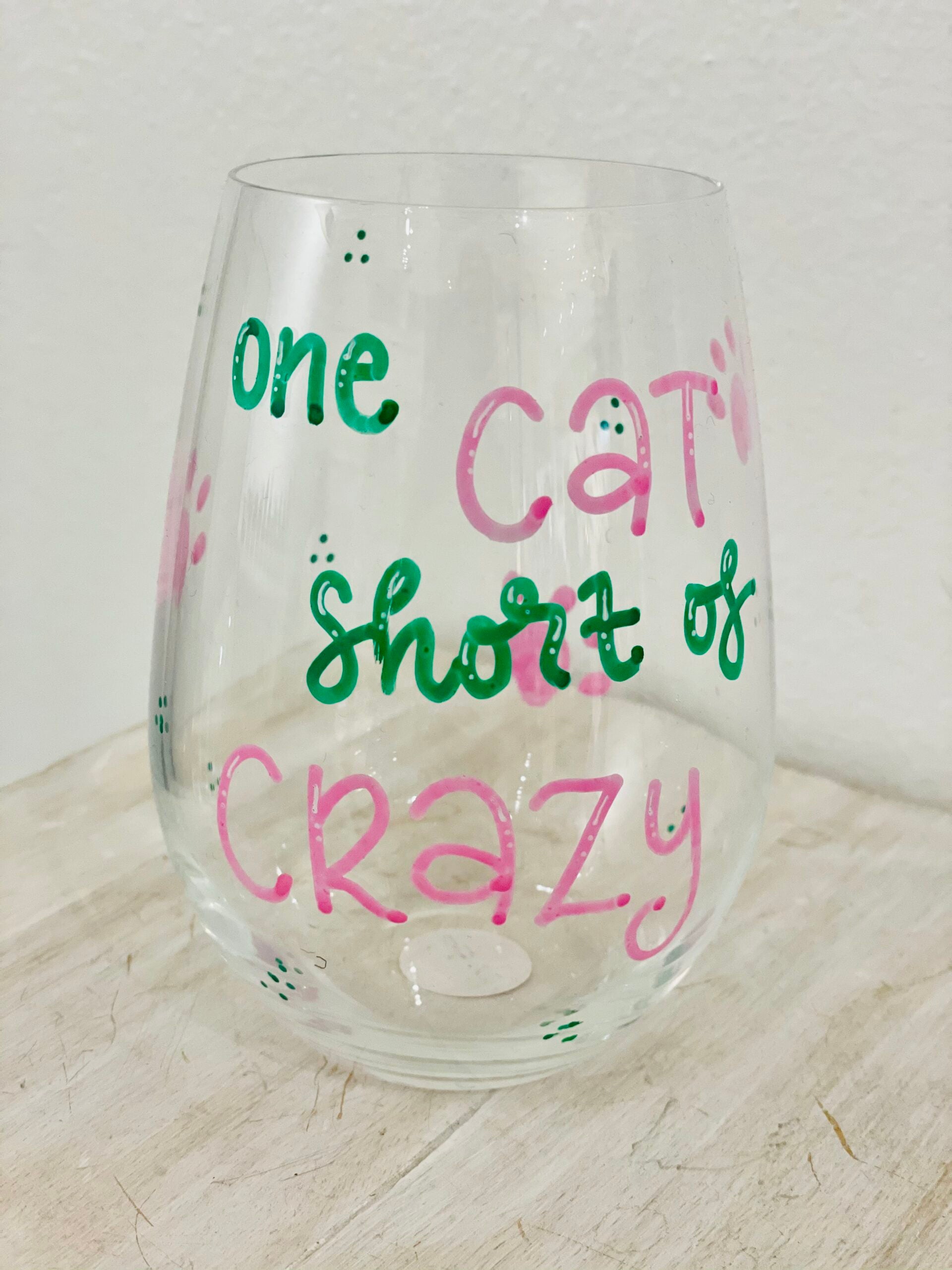 Hand Painted Wine Glass -  Cats/Stemless