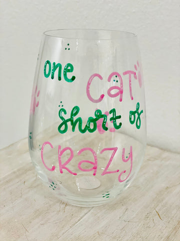 Hand Painted Wine Glass -  Cats/Stemless