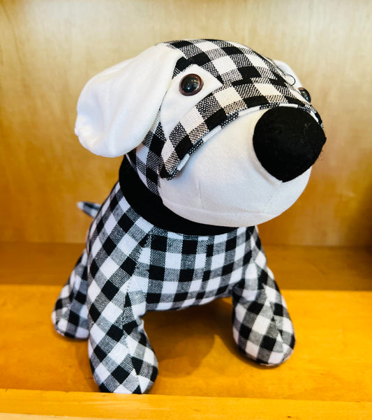 B/W Buffalo Check Pup Door Stop