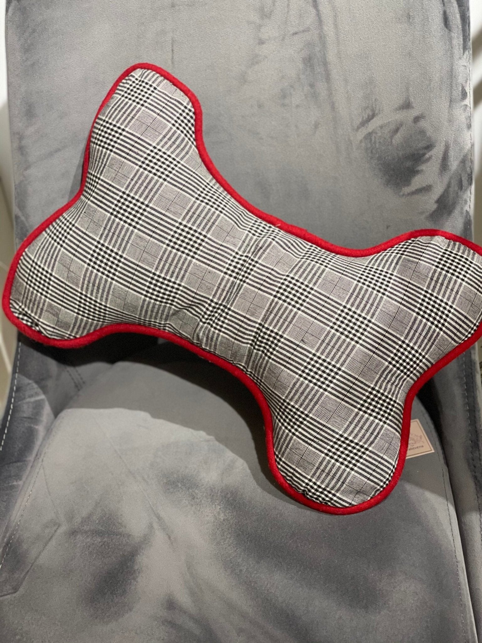Pillow - Bone Black and White Plaid - Gussied Up Pet Boutique