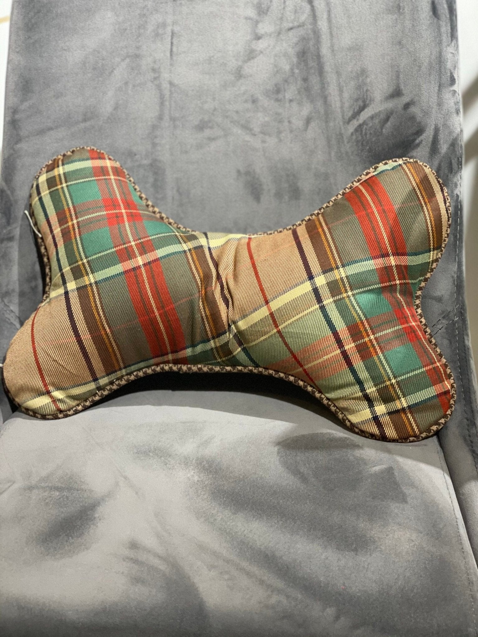 Pillow - Bone Green Plaid - Gussied Up Pet Boutique