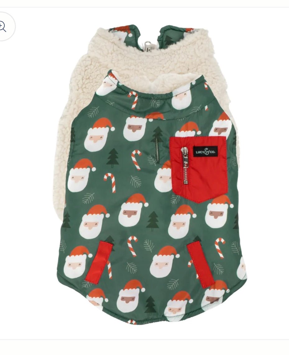Santa Face Green Dog Puffer Vest