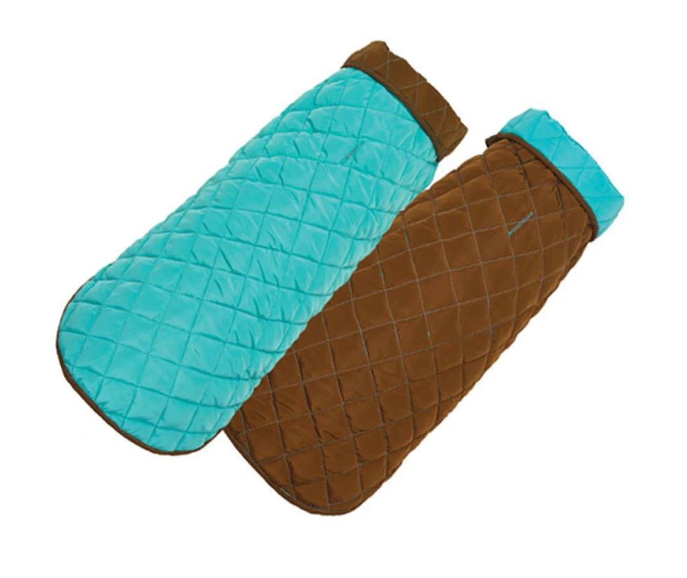 Quilted Jacket - Aqua/Brown Reversible - Gussied Up Pet Boutique