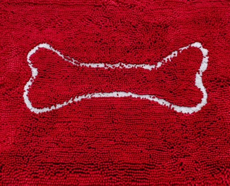 Soggy Dog Doormat - Red with Beige Bone - Gussied Up Pet Boutique