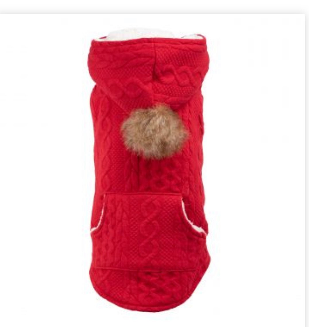 Sweater Cable Hoodie Red - Gussied Up Pet Boutique
