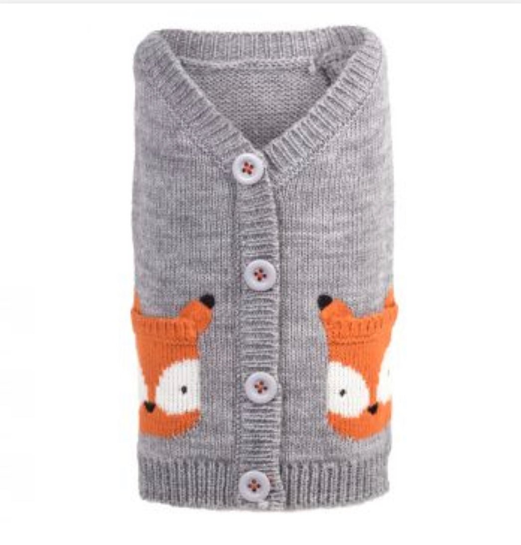 Sweater Cardigan - Fox - Gussied Up Pet Boutique