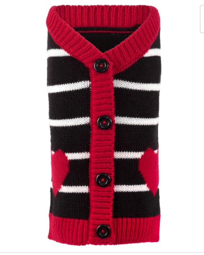 Sweater Cardigan - Hearts - Gussied Up Pet Boutique