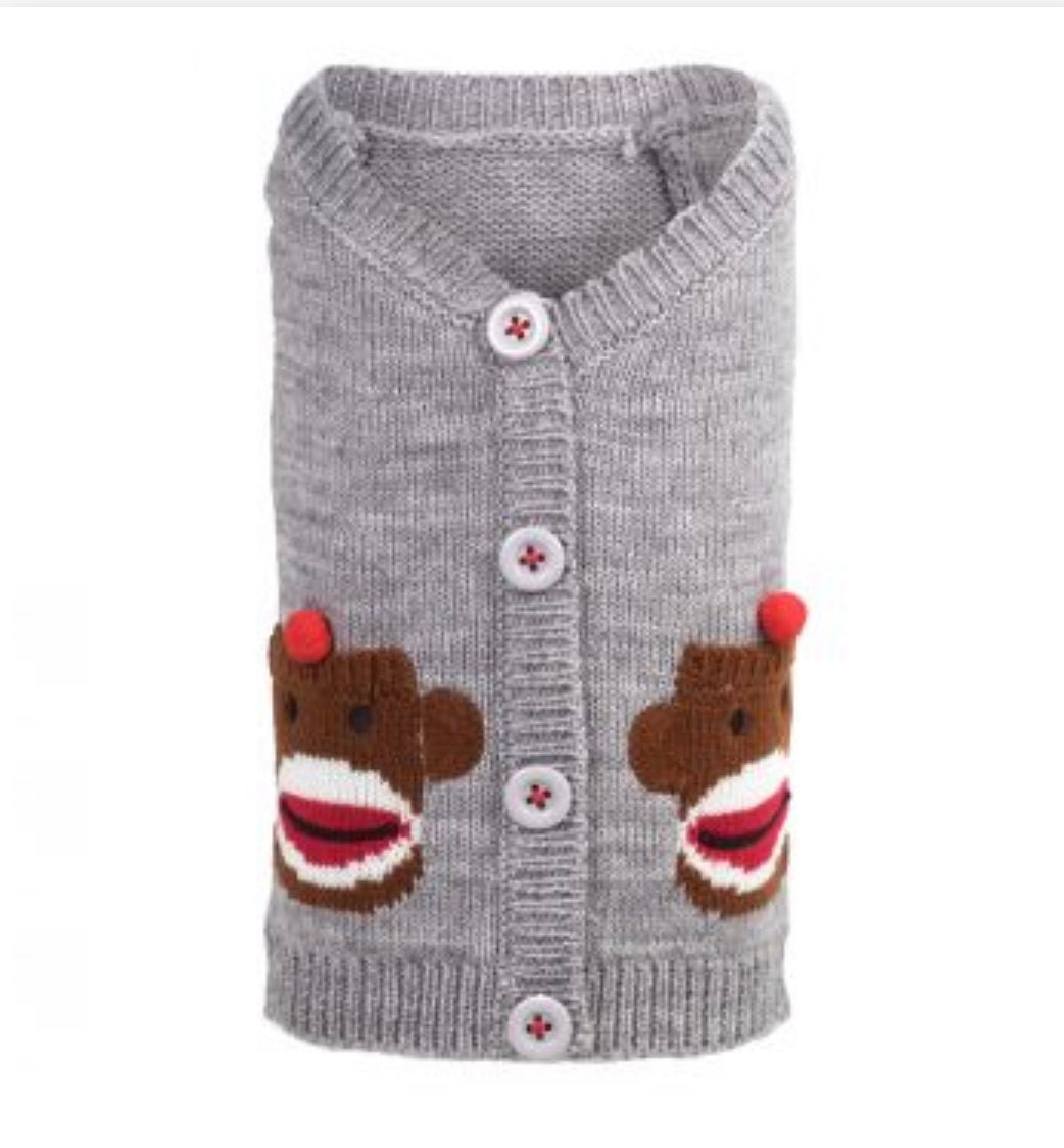Sweater Cardigan - Monkey - Gussied Up Pet Boutique