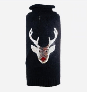 Sweater - Reindeer Sequins - Gussied Up Pet Boutique