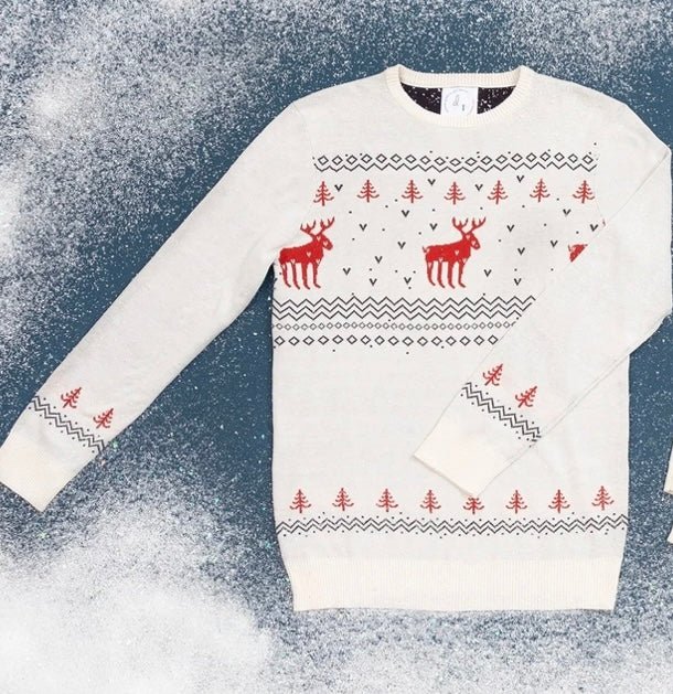 Sweater - Reindeer White Kids - Gussied Up Pet Boutique