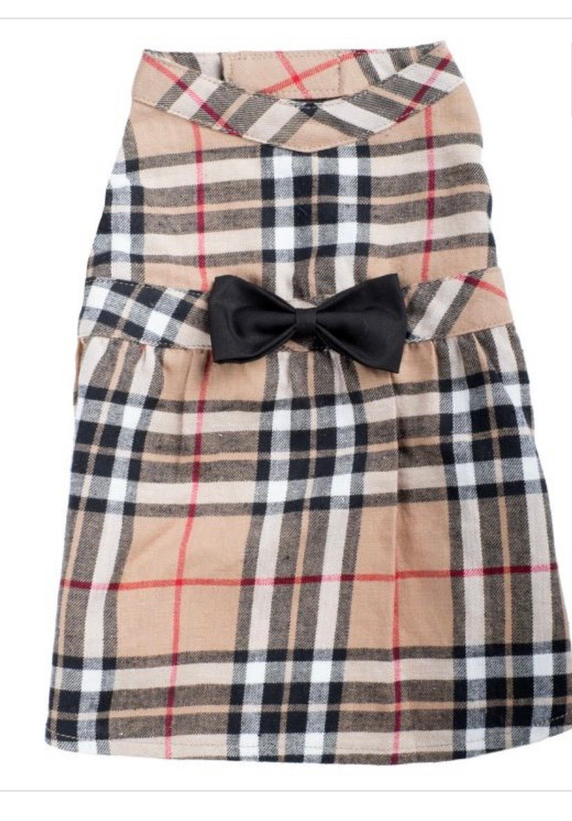 Tan Plaid Dress - Gussied Up Pet Boutique